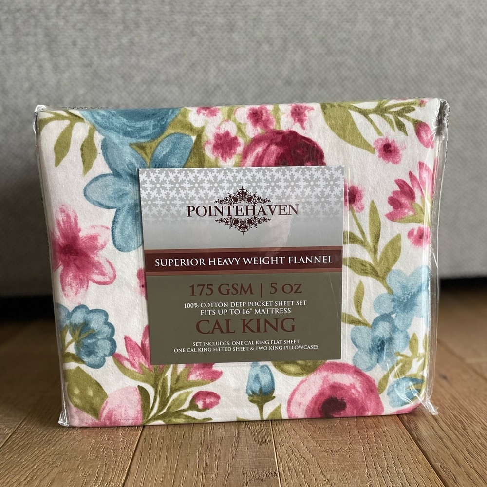 POINTEHAVEN | Rose Floral 100% Cotton Flannel Sheet Set, California King
